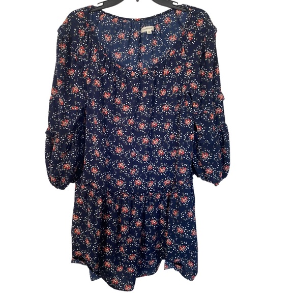MAX STUDIO Long Sleeve Navy orange ruffled Floral Dress size small - Picture 1 of 10